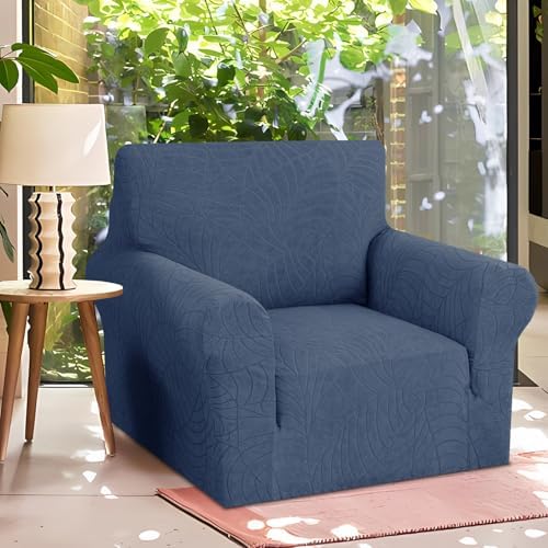 YEMYHOM Couch Cover Latest Jacquard Design High Stretch Sofa Chair Covers for Living Room, Pet Dog Cat Proof Armchair Slipcover Non Slip Magic Elastic Furniture Protector (Small, Begonia Leaf Navy) - Image 2