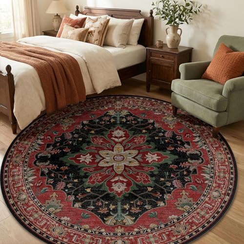 RELEANY Washable Area Rug, Round 6ft, Red/Black - Image 3