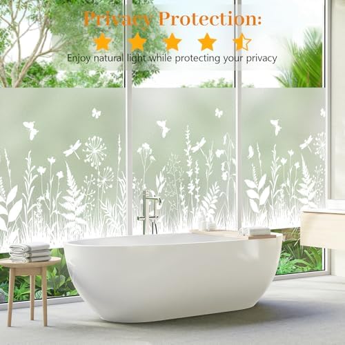 Frosted Glass Window Privacy Film, Decorative Pattern, Static Cling No Glue, Removable Reusable, UV Blocking Anti-Glare, Privacy Window Film for Bathroom Bedroom Office, 24" x 118" - Image 3