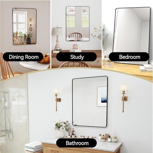 36x24 Bathroom Mirror Rect Wall Mounted Aluminum Metal Frame Black - Image 3