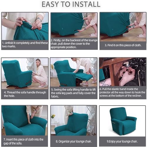 KEKUOU Recliner Chair Covers, 1-Piece Lazy Boy Recliner Covers,Peacock Blue - Image 5