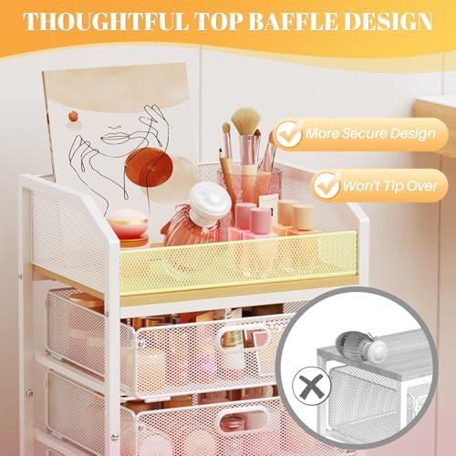 SUNALLY Rolling Makeup Cart with Drawers, Rolling Vanity Nail Cart, White - Image 4