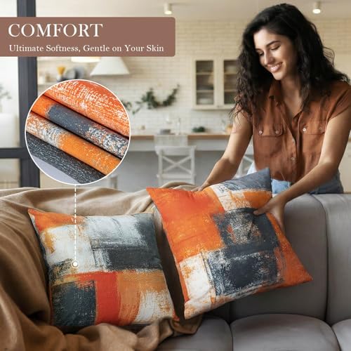 Burnt Orange Throw Pillow Covers 20x20 Set of 4 Decorative Cushion Cover Taupe Abstract Art Painting Pillow Covers for Sofa Couch Bedroom Living Room Outdoor Home Décor - Image 6