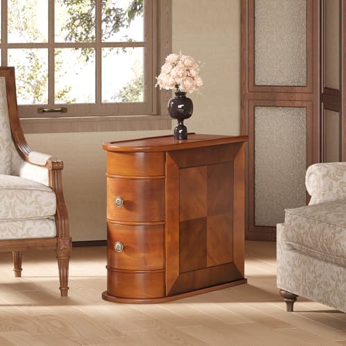 LITTLE TREE End Table Set of 2, No Assembly Required Wood End Table with 2 Drawers, Sofa Side Table for Living Room, Vintage Slim Nightstand Bedside Table for Bedroom - Image 6