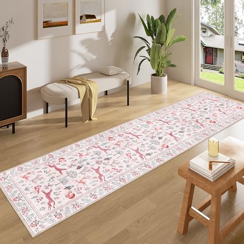 DUKINO 2x8 Washable Runner Rug, Non Slip Animal Kitchen Runner Rug, Pink - Image 3