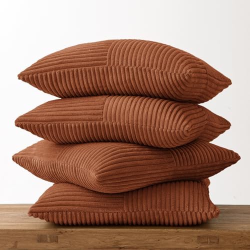 MIULEE Fall Boho Farmhouse Rust Decorative Throw Pillow Covers 20x20 Inch 4 Packs Soft Vintage Pillow Cases Modern Corduroy Patchwork Cushion Covers for Couch Sofa Bed Home Decor, Terracotta - Image 7
