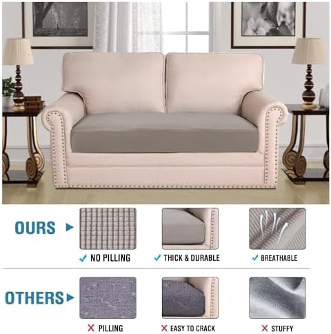 H.VERSAILTEX Super Stretch Individual Seat Cushion Covers Sofa Covers Couch Cushion Covers Slipcover Sets Thick Jacquard Textured Twill Fabric (1 Piece Loveseat Cushion Cover, Taupe) - Image 2