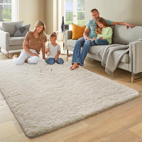 Ophanie 7x10 Area Rugs for Living Room,Upgrade Non-Slip Fluffy Soft Large Shag Bedroom Carpet,Ivory Big Indoor Thick Nursery Rug,Carpets for Boy and Girls Room Dorm Decor with Over 99 pcs Pile fibers - Image 5