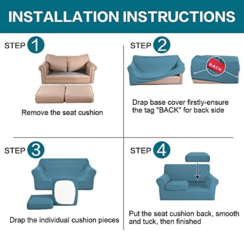 Turquoize 3 Piece Sofa Covers for 2 Cushion Couch Sofa Slipcover Soft Couch Cover for Dogs-Washable Sofa Furniture Covers with 2 Individual Cushion Covers, Thick Jacquard Fabric (Loveseat, Storm Blue) - Image 6