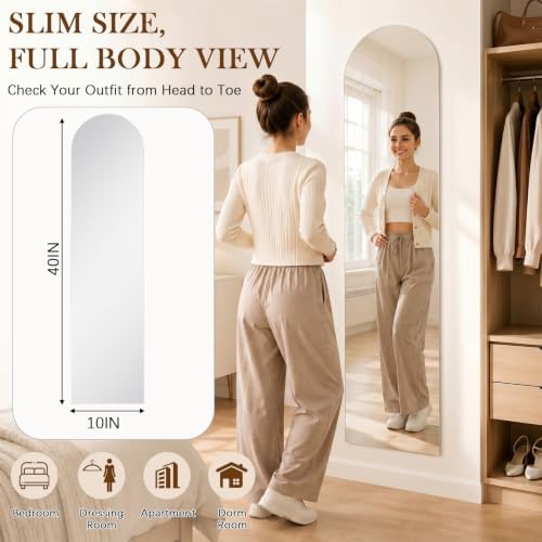 Leinuosen Full Length Acrylic Wall Mirror,Self Adhesive, 40" x 10", Arched - Image 3