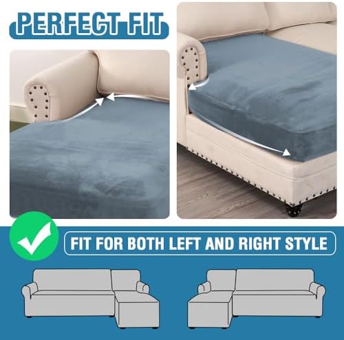 H.VERSAILTEX Velvet Stretch Individual Chaise Cover Sectional Couch Covers for L Shaped Sofa Both Left/Right Furniture Protector Seat Cushion Sofa Cover (1 Piece Chaise Cover, Stone Blue) - Image 6