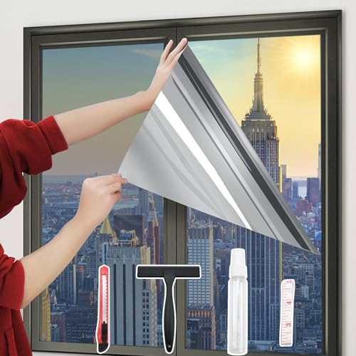 One-Way Window Privacy Film with Tools,Silver 31.49"x196.9" by HeiWinner