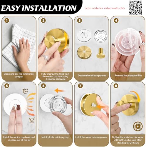 MOTAIPEAK Suction Cup Hooks for Shower,Removable Shower Towel Suction Hooks for Bathroom Wall,Kitchen,Glass,Mirror,Tile to Hang Robes,Loofah-Gold(2-Pack) - Image 6