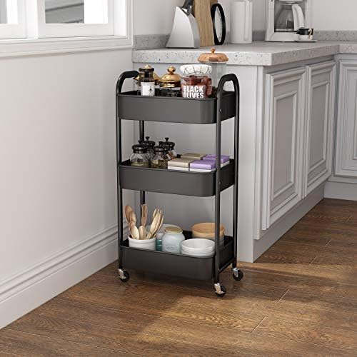 3-Tier Rolling Utility Cart with Caster Wheels Easy Assembly, Black - Image 2