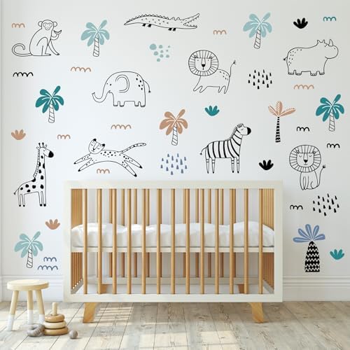 AOWDIAO Safari Wildlife Animal Wall Decals Line Art Peel & Stick Decor for Kids’ Room & Nursery - Image 7