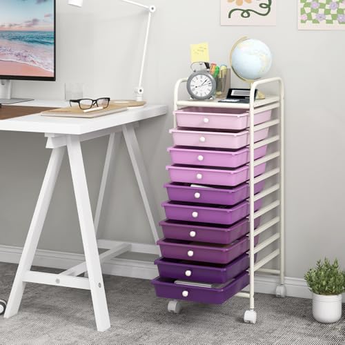 MEDIMALL 10 Drawers Rolling Storage Cart, Multipurpose Craft Storage Cart with Wheels, Mobile Tools Scrapbook Paper Organizer Cart for Office School Home Use - Image 2