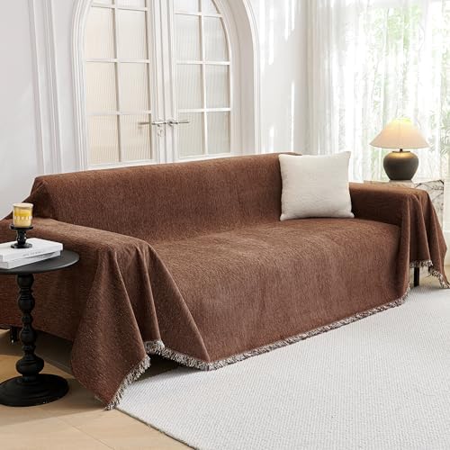MYSKY HOME Couch Cover for Dogs Washable Couch Covers for 3 Cushion Couch Sofa Super Soft Sofa Slipcover Non Slip Sofa Cover, Chenille Sofa Covers for Dogs, Furniture Protector, 71"x150", Chocolate by MYSKYHOME