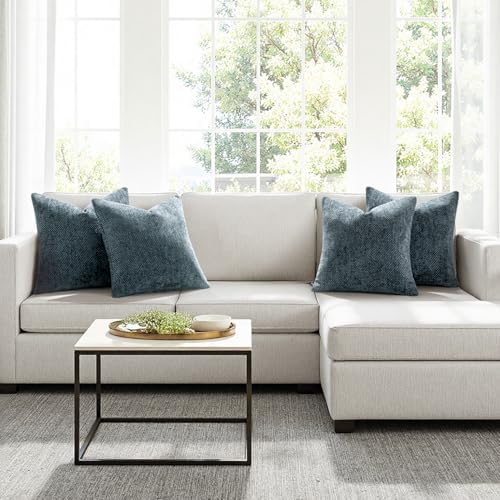 MIULEE Soft Decorative Chenille Pillow Covers Navy Blue 18x18 Pack of 4 - Image 4