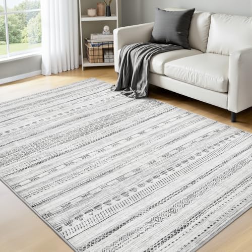 4x6 Area Rugs for Living Room Machine Washable Rug Distressed Indoor Carpet Neutral Moroccan Boho Rug Ultra Soft Area Rug for Bedroom Dining Room Playroom Office, Black by Tchdio