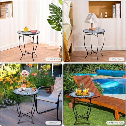 Metal Round Side Table, Weather Resistant Patio Accent Table for Indoor Outdoor Use, Plant Stand for Flower Pots Vase Home Decor, Easy Assemble - Image 7