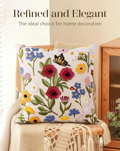 Embroidered Throw Pillow Cover 18x18 Inch, Retro Flower - Image 5