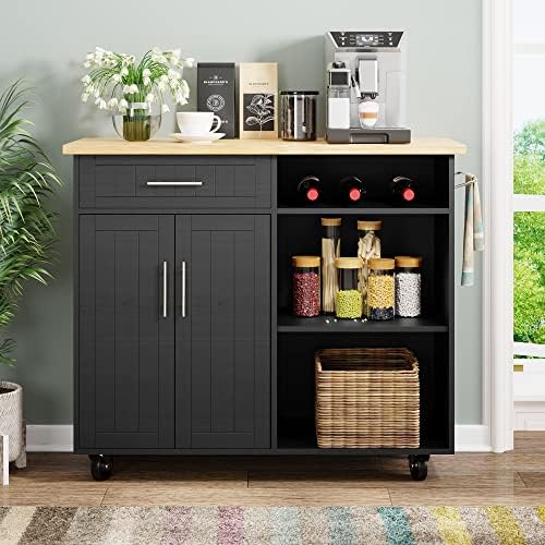 Shintenchi Kitchen Island Cart with Storage,Rolling Kitchen Island Side Table on Wheels with Large Worktop,Storage Cabinet,Towel Rack and Drawers for Kitchen,Dinning Room, White - Image 2