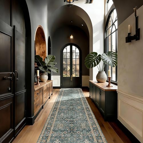 Hallway Washable 3x10 Runner Rug, Vintage Non-Slip Low Pile Rugs by Winslssol