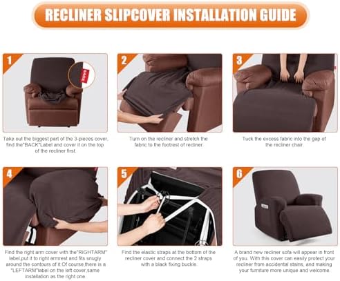 VANSOFY Stretch Recliner Chair Cover, Slipcover, Dark Coffee, 1 Seater - Image 6
