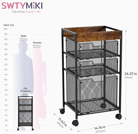 SWTYMIKI Rolling File Cart with Drawers - 4 Tier Under Desk Storage Craft Rolling Organizer Cart - Office Storage &Organization, Mobile Metal Filing Cabinet for Office and Home Espresso - Image 3