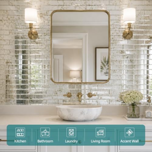 Peel and Stick Mirror Tiles, 3x12 Inch Beveled Antique Mirrror Backsplash Tiles for Kitchen Bathroom Wall 20 Pcs - Image 6