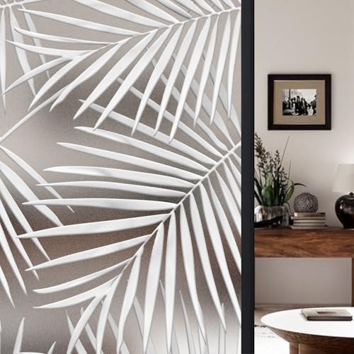 Faux 3D Tropical Palm Leaves Frosted Privacy Window Film by ChicSkin