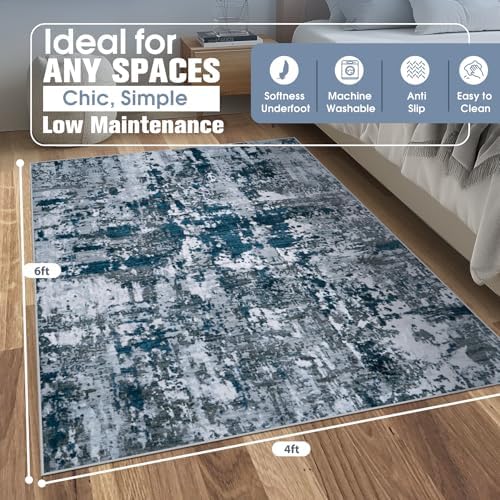4x6 Area Rugs for Living Room Washable Bedroom Dining Room Navy Grey - Image 2