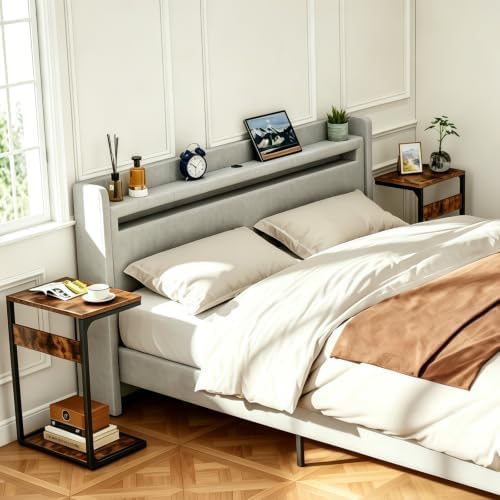 Wood Pedestal Snack TV Trays Set of 2, Small C Shaped NightStand ET-YB-BRW2 - Image 2