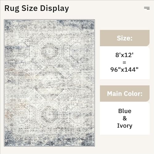 Soalmost Washable Area Rug 8x12 Large Soft Living Room Rugs Blue/Ivory - Image 5