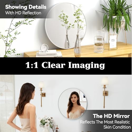 SCWF-GZ 20" Round Mirror Circle Wall Mounted Hanging or Against Wall Metal Frame Dressing Make-up Mirrors for Entryway Bedroom Bathroom Living Room 20 inch Silver - Image 5
