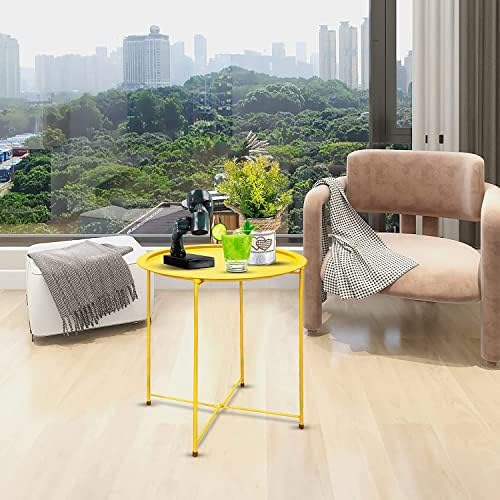 Garden 4 you End Table 2 PCS Metal Side Table Yellow Round Folding Tray Cyan Sofa Small Accent Fold-able Table, Round End Table Tray, Next to Sofa Table, Snack Table for Living Room and Bed Room - Image 6
