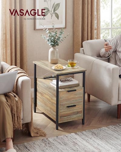VASAGLE Side End Table with Charging Station, Slim Nightstand with Storage - Image 2