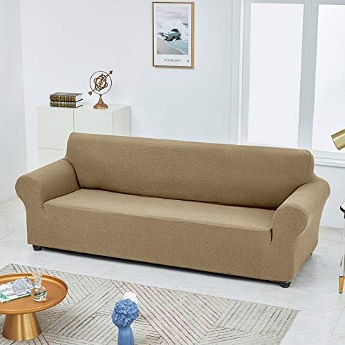 Joccun Stretch Couch Cover Slipcovers, 1-Piece Sofa Covers for 3 Cushion Couch Spandex Jacquard Washable Furniture Protector Cover for Living Room,Kids,Pets(Sofa,Tan) - Image 4