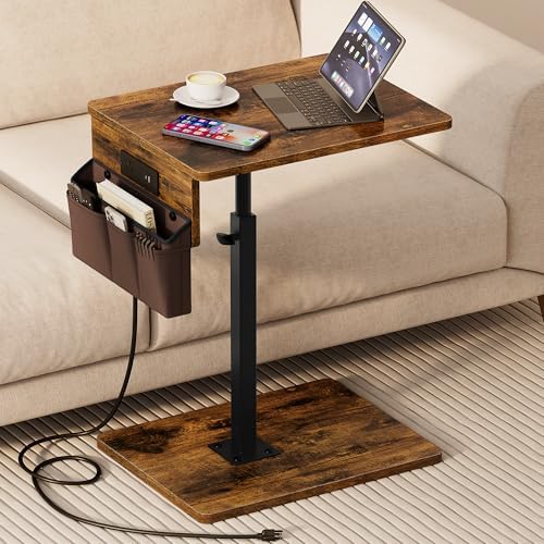 Vagusicc Sofa Armrest Tray Table for Couch - 360° Swivel Height Adjustable Side Table for Small Spaces, Snack Side Table for Bed or Chair, C Shaped End Table Snack Table for Eating Dinner Laptop by Vagusicc