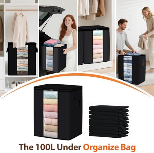 SpaceWhisper 8 Pack 100L Clothes Storage, Foldable Storage Bags, Black - Image 6