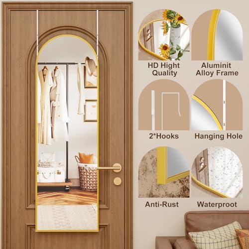 Rowjut Full Length Door Mirror, Wall Mounted Wall Mirrors, 50"X16" Arched Behind Door Mirror for Use in Living Rooms, Rooms, Bedrooms, Cloakrooms, etc. Durable & Stylish Home Decor (Gold). - Image 4