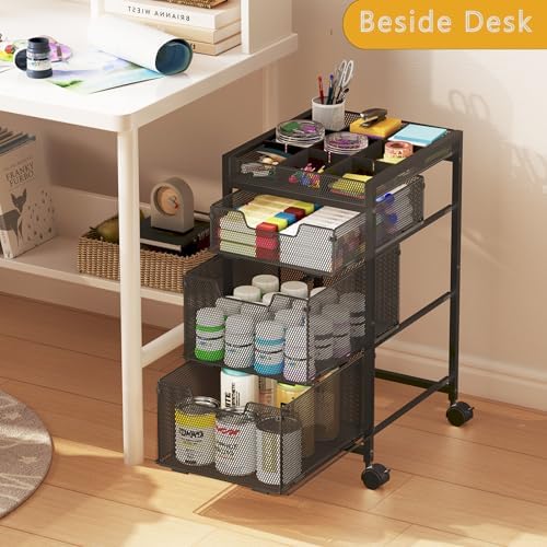 Rolling Utility Cart with 3 Drawers, Craft Organizer and Storage with DIY Divider, Lockable Wheels, Multi-Functional Storage for Art Supplies, Store for Brushes & Paints & Small Parts(Patent Pending) - Image 3