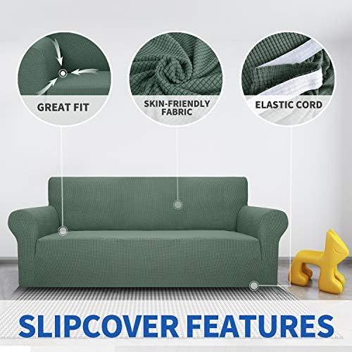 MAXIJIN Stretch Chair Cover Chair Slipcovers with Arms, 1-Piece Couch Sofa Chair Covers for Living Room, Non Slip Armchair Cover (31"-46") Furniture Protector Dogs Pet Friendly (Chair, Pea Green) - Image 5