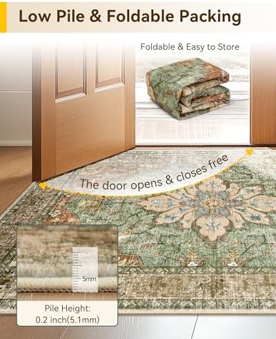 RELEANY Washable Area Rug, Runner 2'6"x10', Brick/Brown/Green - Image 4