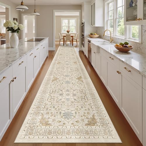 Madane Hallway Runner Rug 2'6''x16' Kitchen Runners Vintage, Beige/Blue - Image 2