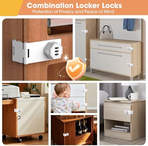 90 Degree Cabinet Locks with Combination, Mechanical Folding Door Latch, Keyless Password Rotary Hasp Latch Lock for Office File Cabinet, Drawers, Locker, Small Door, Cupboard (1, White) - Image 7