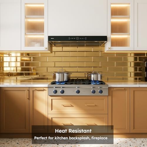 Diflart Peel and Stick Mirror Backsplash, Gold, 4x12 Inch, Beveled Mirror Subway Kitchen Bar Wall Tile (5 Sq.ft, 15 Pcs) - Image 5