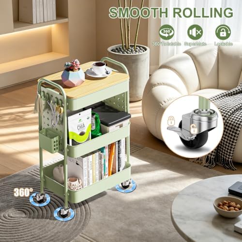 3 Tier Rolling Cart with Table top, Metal Utility Cart with DIY Pegboard - Image 5