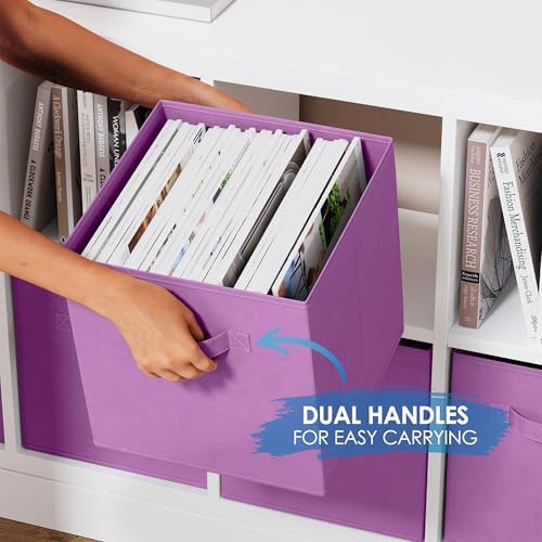 Storage Cubes Pack Of 8 - Standard Size Cube Storage Bin 10.5x10.5x11 With Dual Handles For Easy Carrying- Fabric Storage Bins Collapsible (Purple) - Image 4