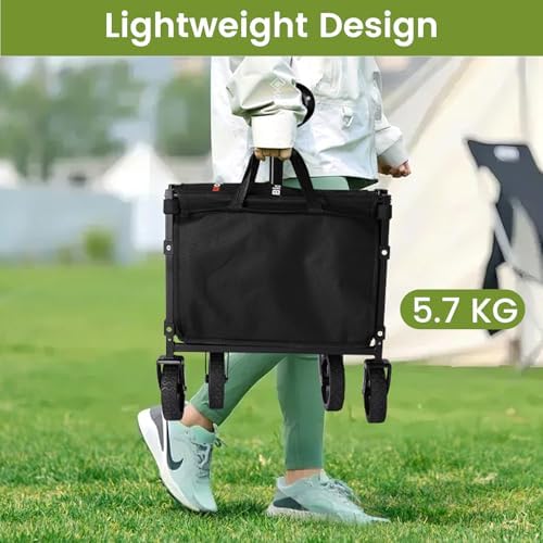 Blomoba Folding Wagon Cart with Wheels, 220lbs Utility Wagon Cart, Black - Image 4